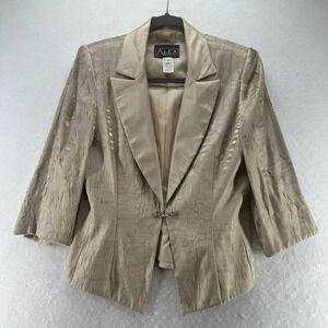 Alex Evening Blazer Size 8 Shimmer Rhinestone Clasp Frog Textured Jacket Beige